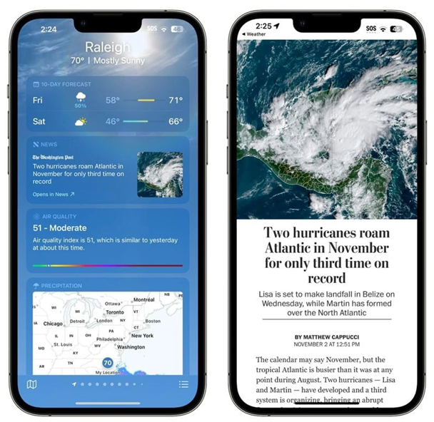 宜秀苹果14维修分享iPhone 14手机如何看天气时顺带看新闻 