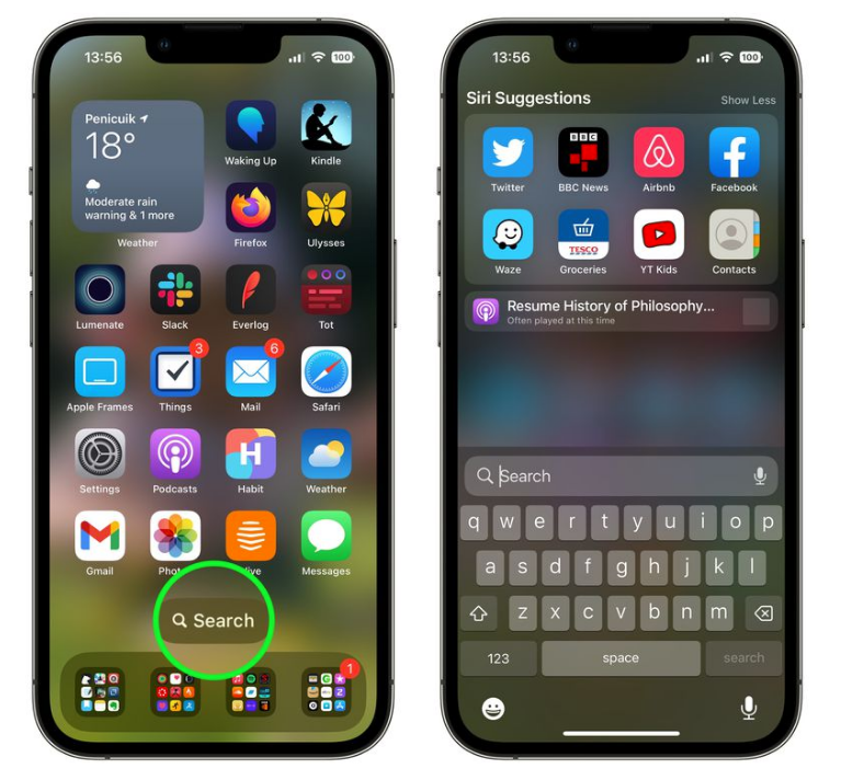 宜秀苹果手机维修分享升级到 iOS 16 后，如何删除主屏幕上的搜索按钮 
