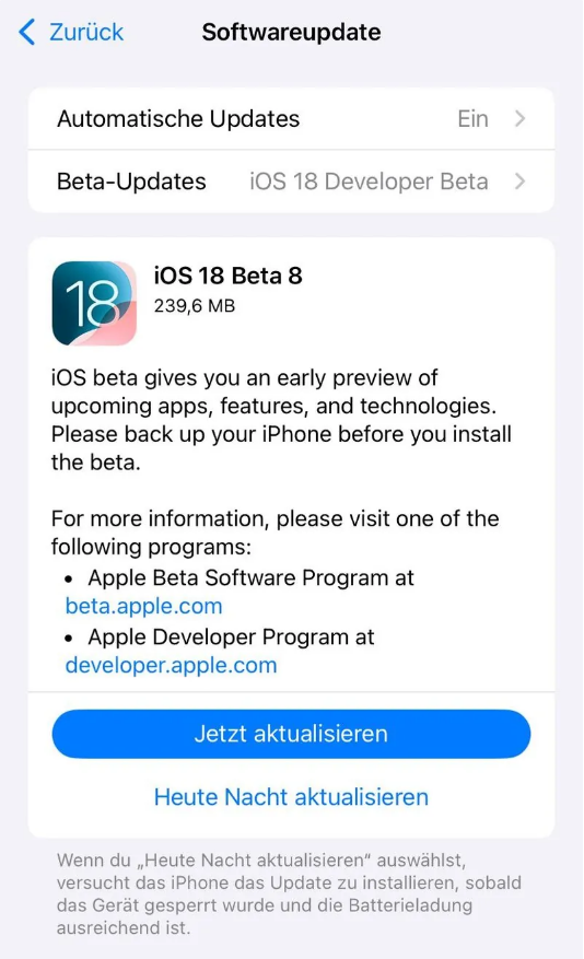 宜秀苹果手机维修分享苹果 iOS / iPadOS 18 开发者预览版 Beta 8 发布 