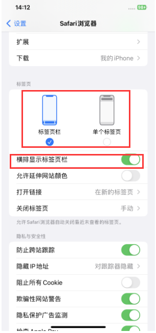 宜秀苹果手机维修分享Safari浏览器如何切换标签栏位置 